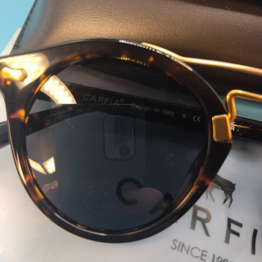 Carfia CA3399 Polarized Sunglasses Tortoise Gold Double Bridge Round Mens Womens